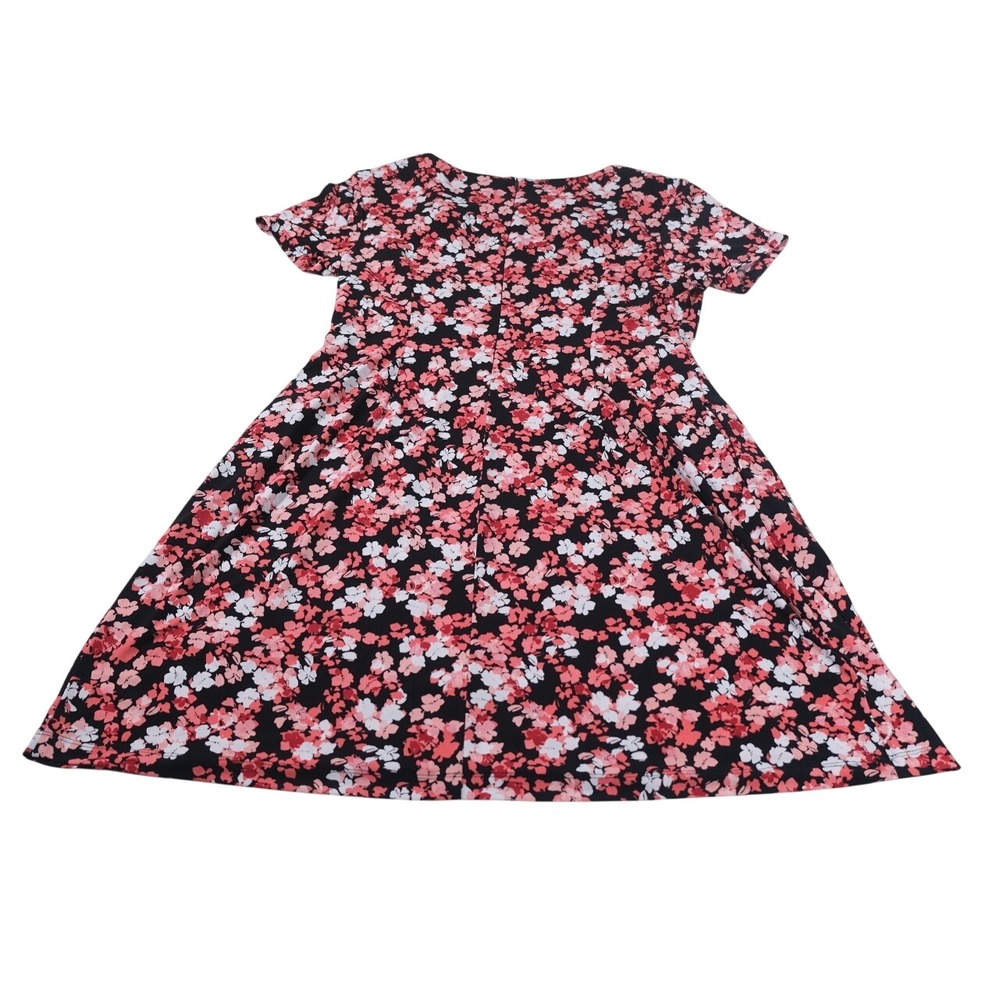 Roz & Ali Dress Womens 16P Black Pink Floral Fit And Flare Short Sleeve Petite